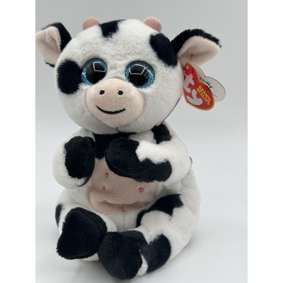 Ty Other - Ty Beanie Bellies Herdly Cow Plush with Ear Tag Stuffed Black White Stuffed